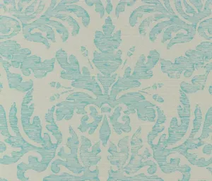 Quadrille Fabric: Sevilla Damask - Custom Turquoise on Tinted Belgian Linen / Cotton