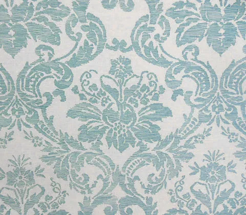 Quadrille Fabric: Victoria - Custom China Blue on Tinted Belgian Linen / Cotton