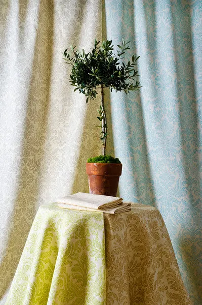 Quadrille Fabric: Victoria - Custom China Blue on Tinted Belgian Linen / Cotton