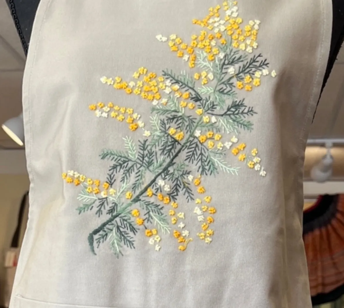 "Botanicals" Aprons, hand embroidered linen or cotton