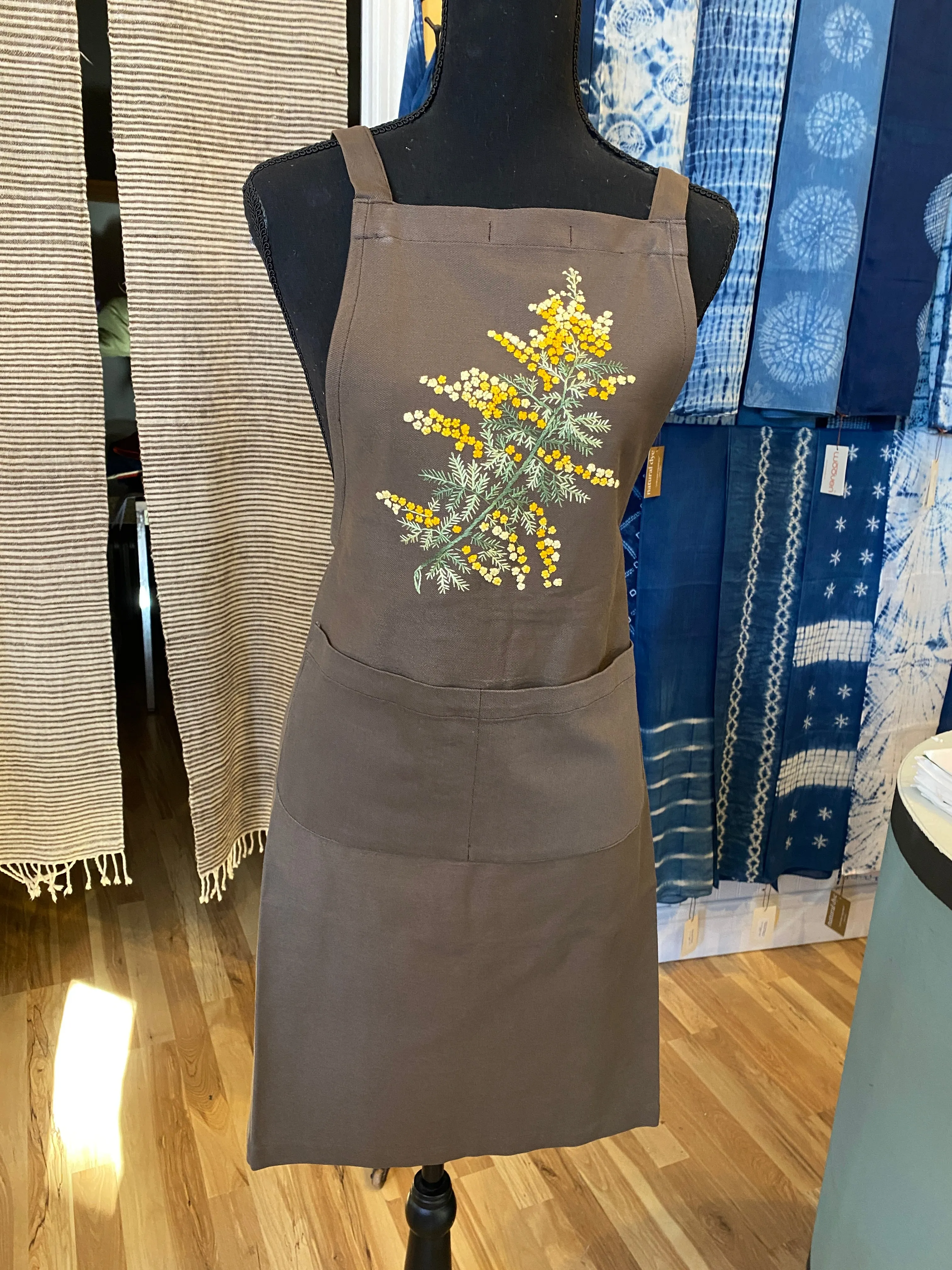 "Botanicals" Aprons, hand embroidered linen or cotton