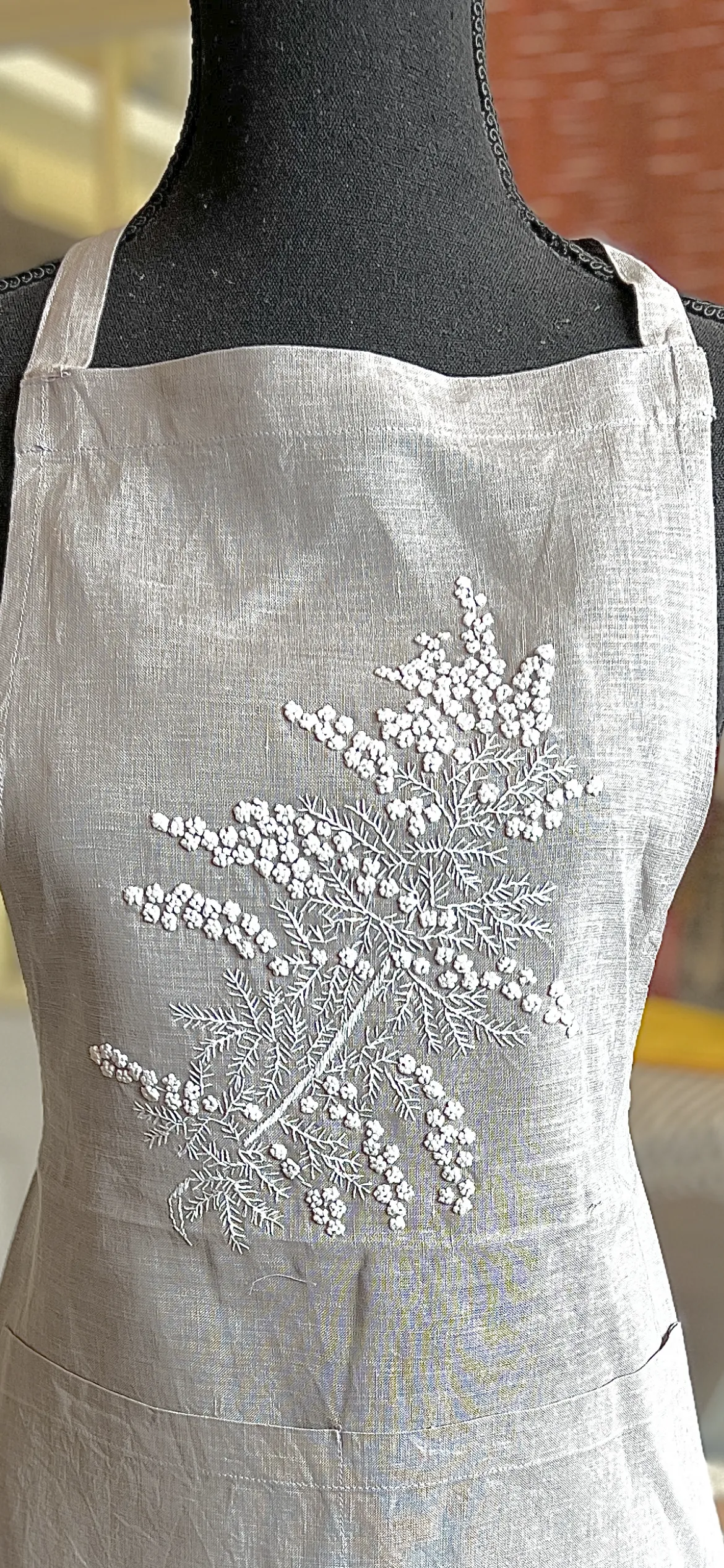 "Botanicals" Aprons, hand embroidered linen or cotton