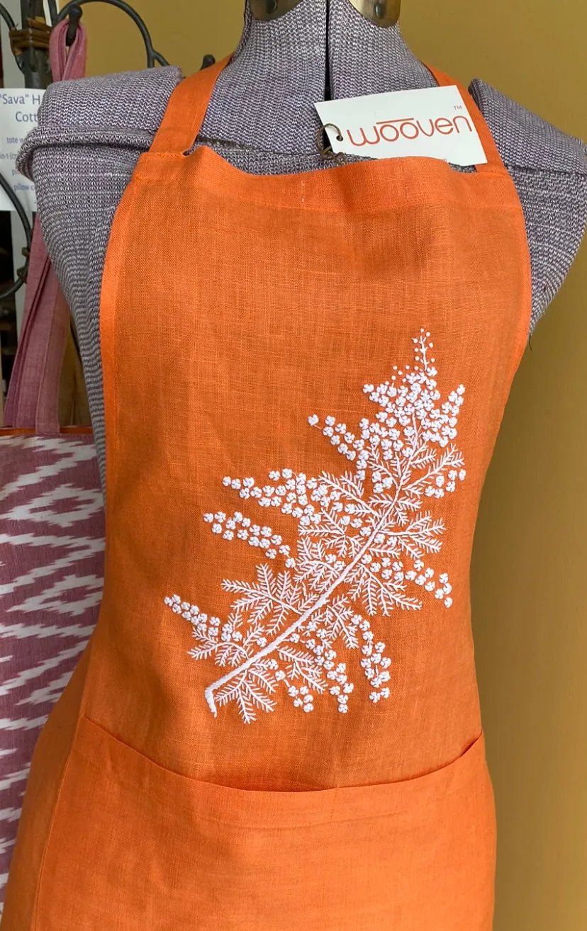 "Botanicals" Aprons, hand embroidered linen or cotton