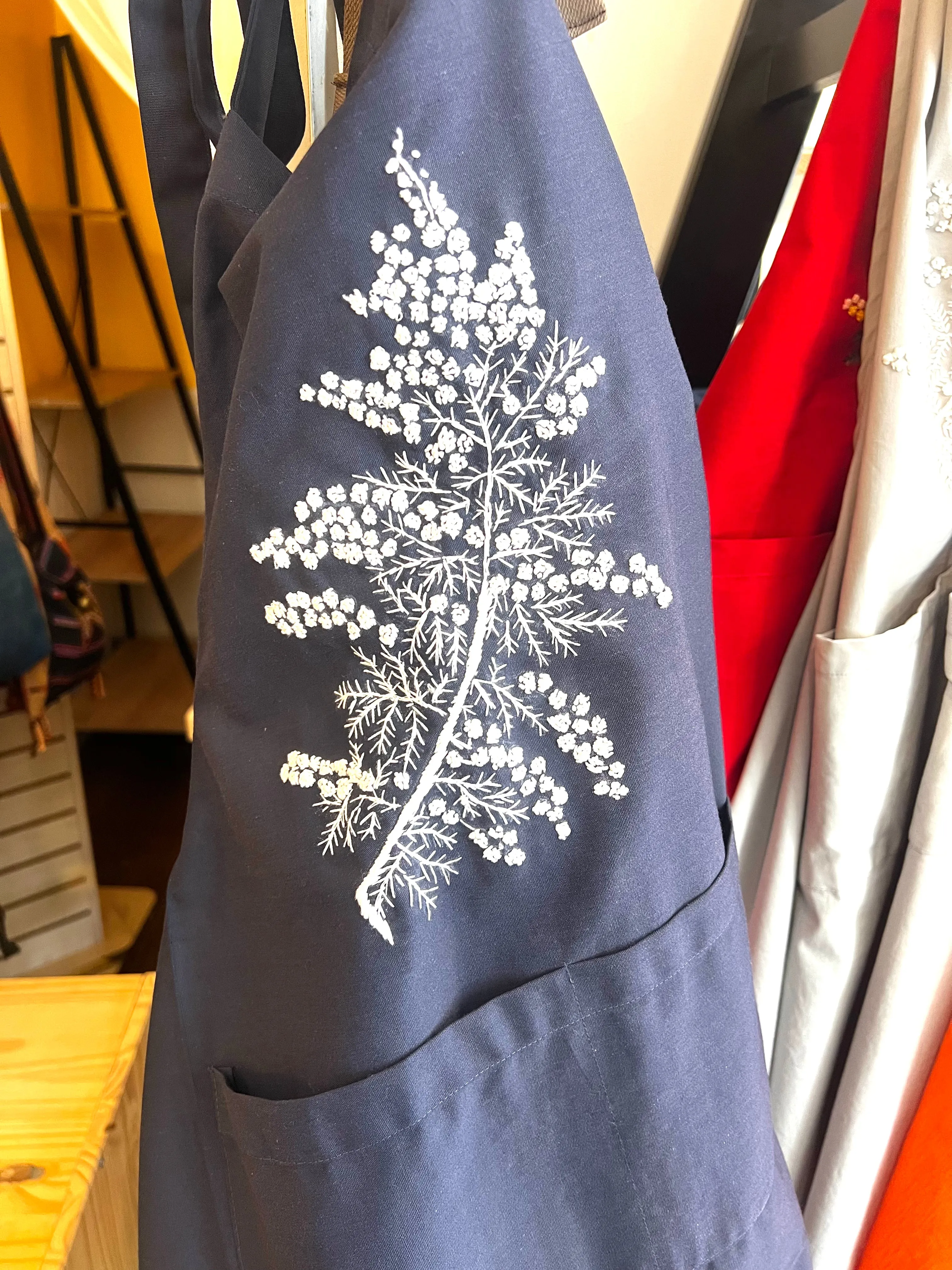 "Botanicals" Aprons, hand embroidered linen or cotton