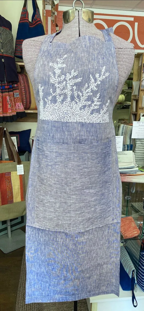 "Botanicals" Aprons, hand embroidered linen or cotton