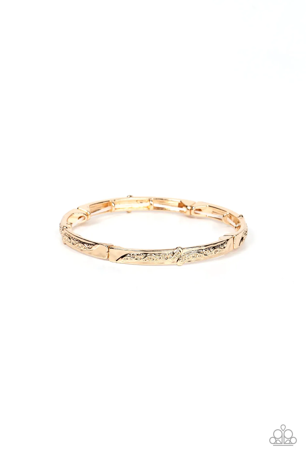 "Very Vineyard" Gold Metal & Embossed Filigree Vine Work Stretch Bracelet