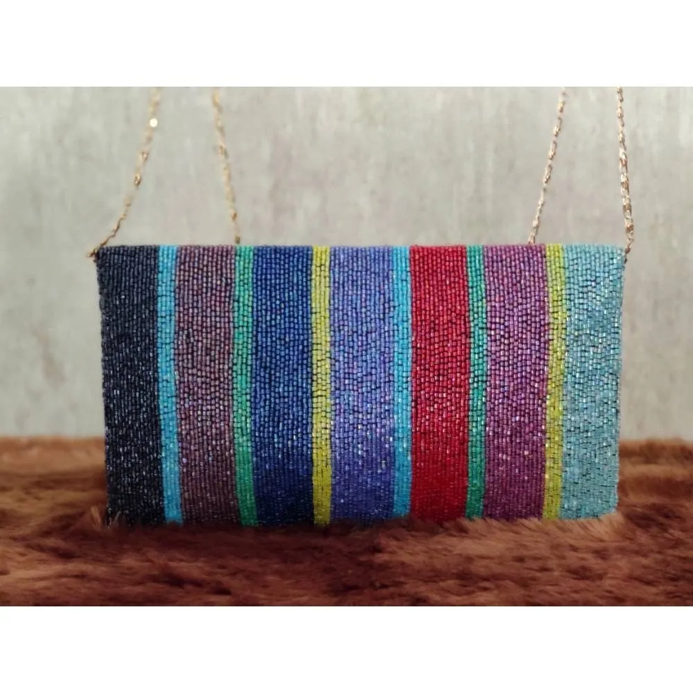 Rainbow Pipework Evening Clutch Handbag , Party Purse Indian Clutch Sling, Wedding Bridal Bag, Embellished Embroidered Evening Clutch, Gift