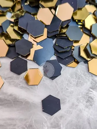 R&H Gold Mirror Hexagon Mirrors 100 Grams for LIPPAN Art, Mirror Art, MUD and Mirror Art, Craft, Mosaic Art, Home Decorations ETC (1.6 CM)