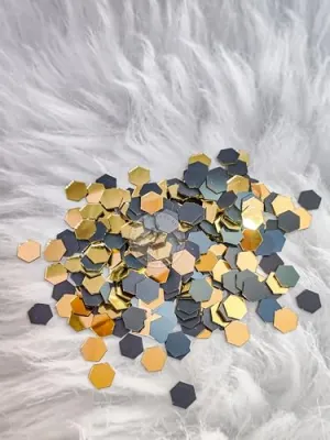 R&H Gold Mirror Hexagon Mirrors 100 Grams for LIPPAN Art, Mirror Art, MUD and Mirror Art, Craft, Mosaic Art, Home Decorations ETC (1.6 CM)