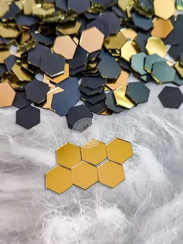 R&H Gold Mirror Hexagon Mirrors 100 Grams for LIPPAN Art, Mirror Art, MUD and Mirror Art, Craft, Mosaic Art, Home Decorations ETC (1.6 CM)