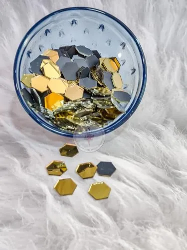 R&H Gold Mirror Hexagon Mirrors 100 Grams for LIPPAN Art, Mirror Art, MUD and Mirror Art, Craft, Mosaic Art, Home Decorations ETC (1.6 CM)