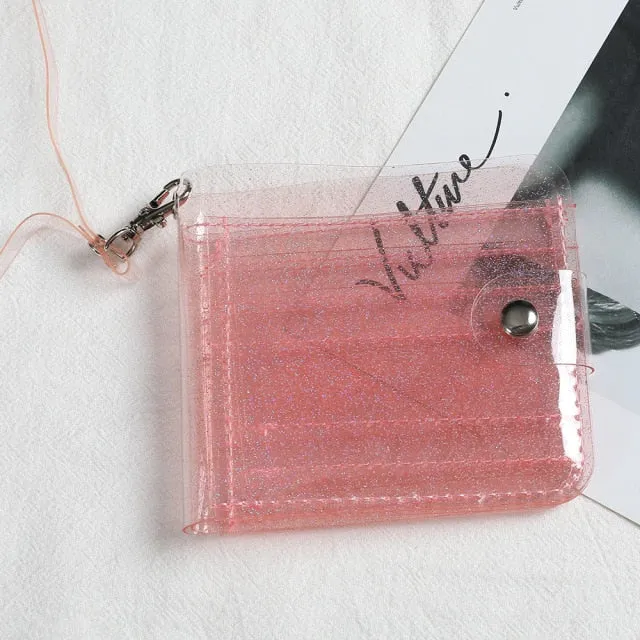 Realaiot Fashion Clear Wallet For Girl Summer Waterproof Card Holder Jelly Coin Purse Women Glittering Letter Card Holder