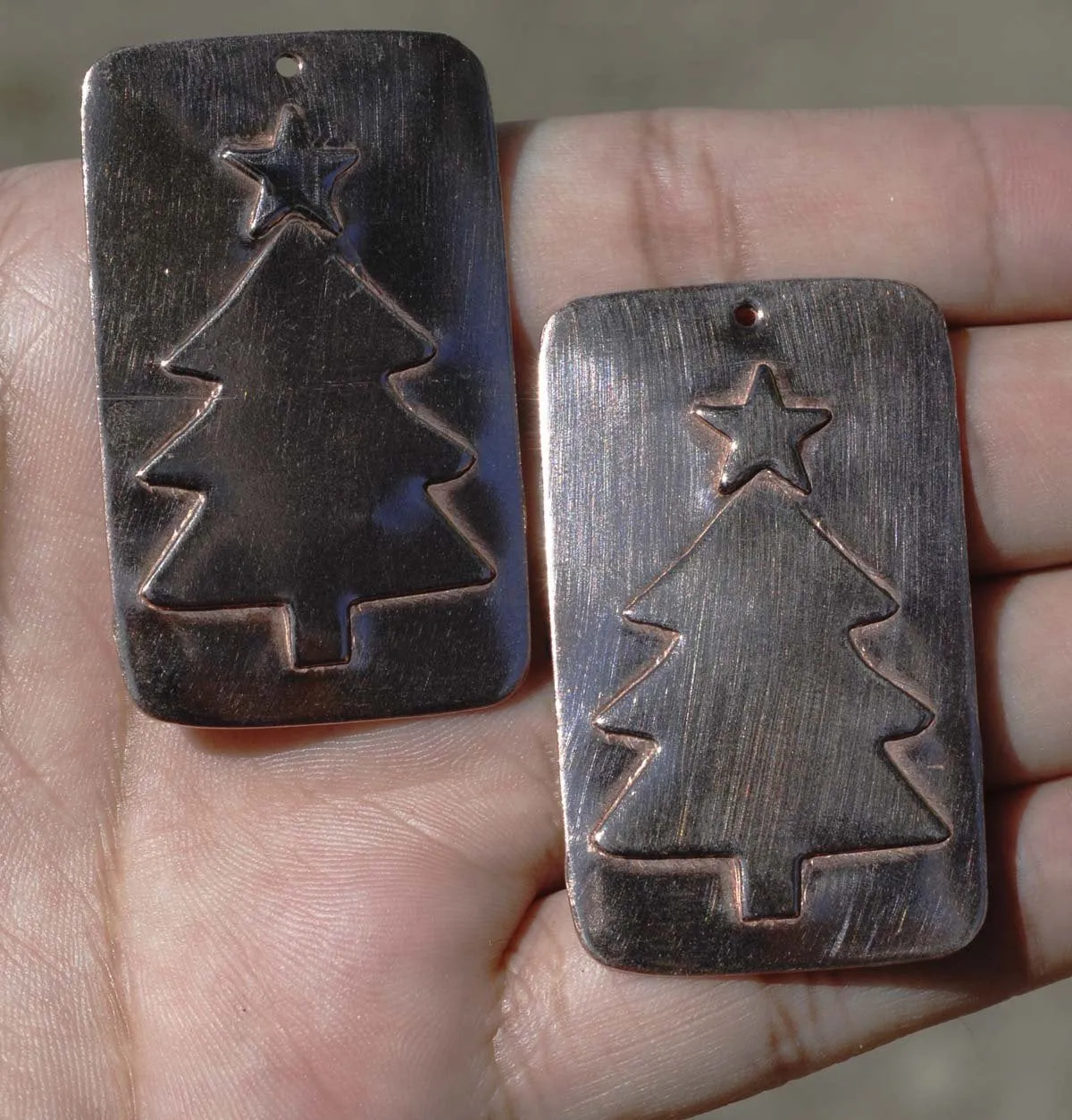 Rectangle With Christmas Tree Embossed Blank for Enameling Soldering Stamping Texturing - Variety of Metals - 3 pieces