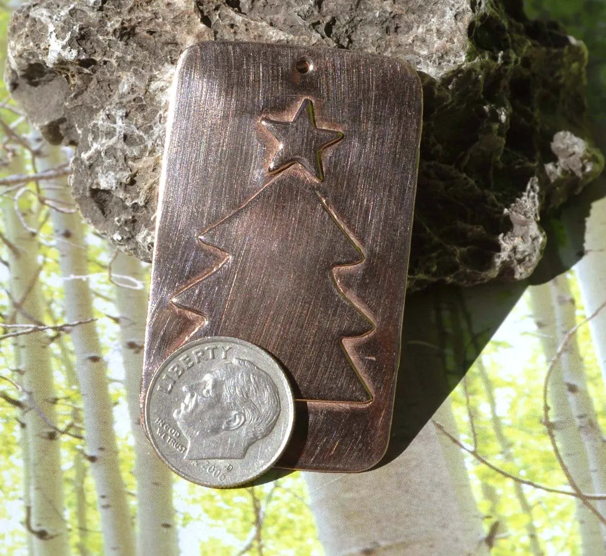 Rectangle With Christmas Tree Embossed Blank for Enameling Soldering Stamping Texturing - Variety of Metals - 3 pieces