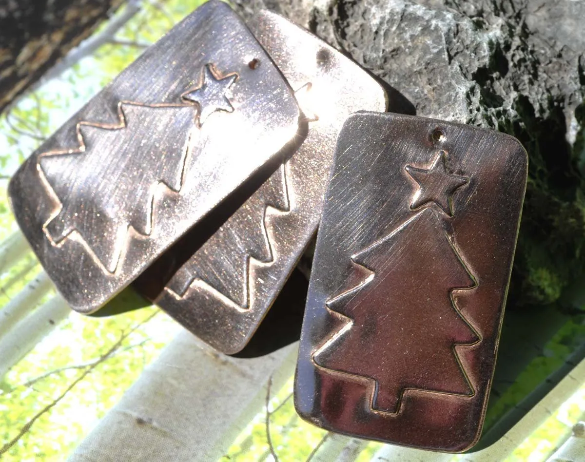 Rectangle With Christmas Tree Embossed Blank for Enameling Soldering Stamping Texturing - Variety of Metals - 3 pieces