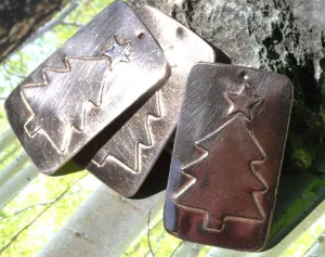 Rectangle With Christmas Tree Embossed Blank for Enameling Soldering Stamping Texturing - Variety of Metals - 3 pieces