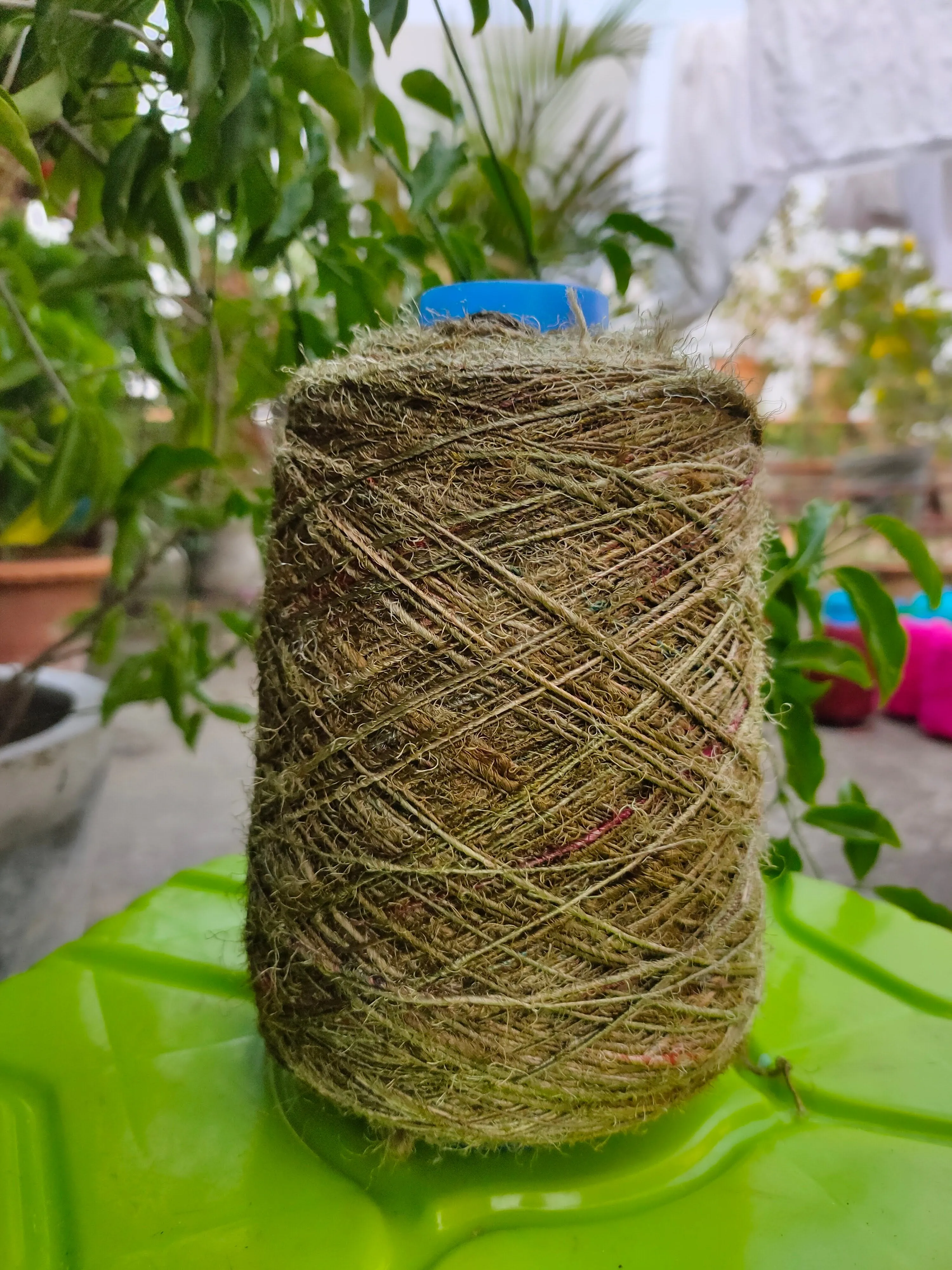 Recycled Sari Silk Yarn Prime Army
