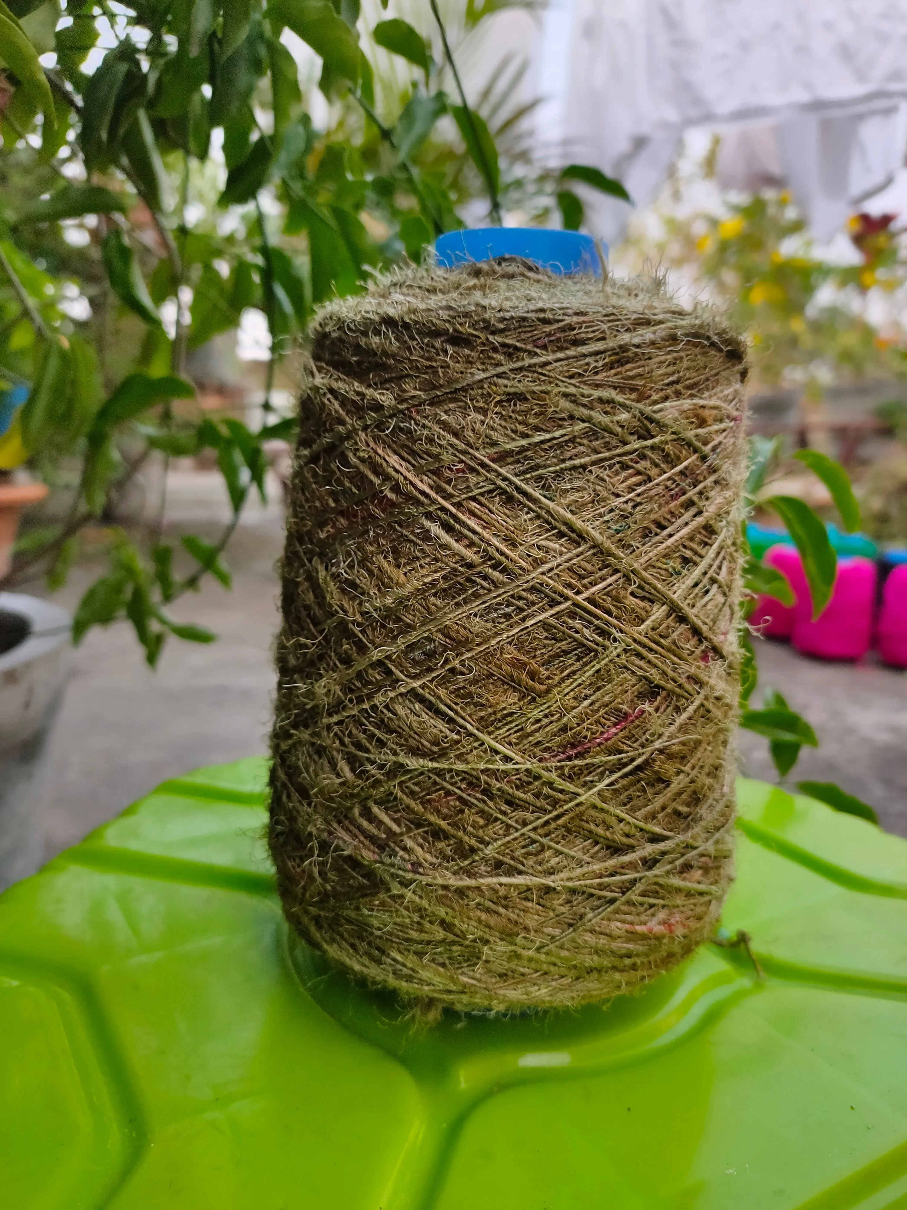 Recycled Sari Silk Yarn Prime Army