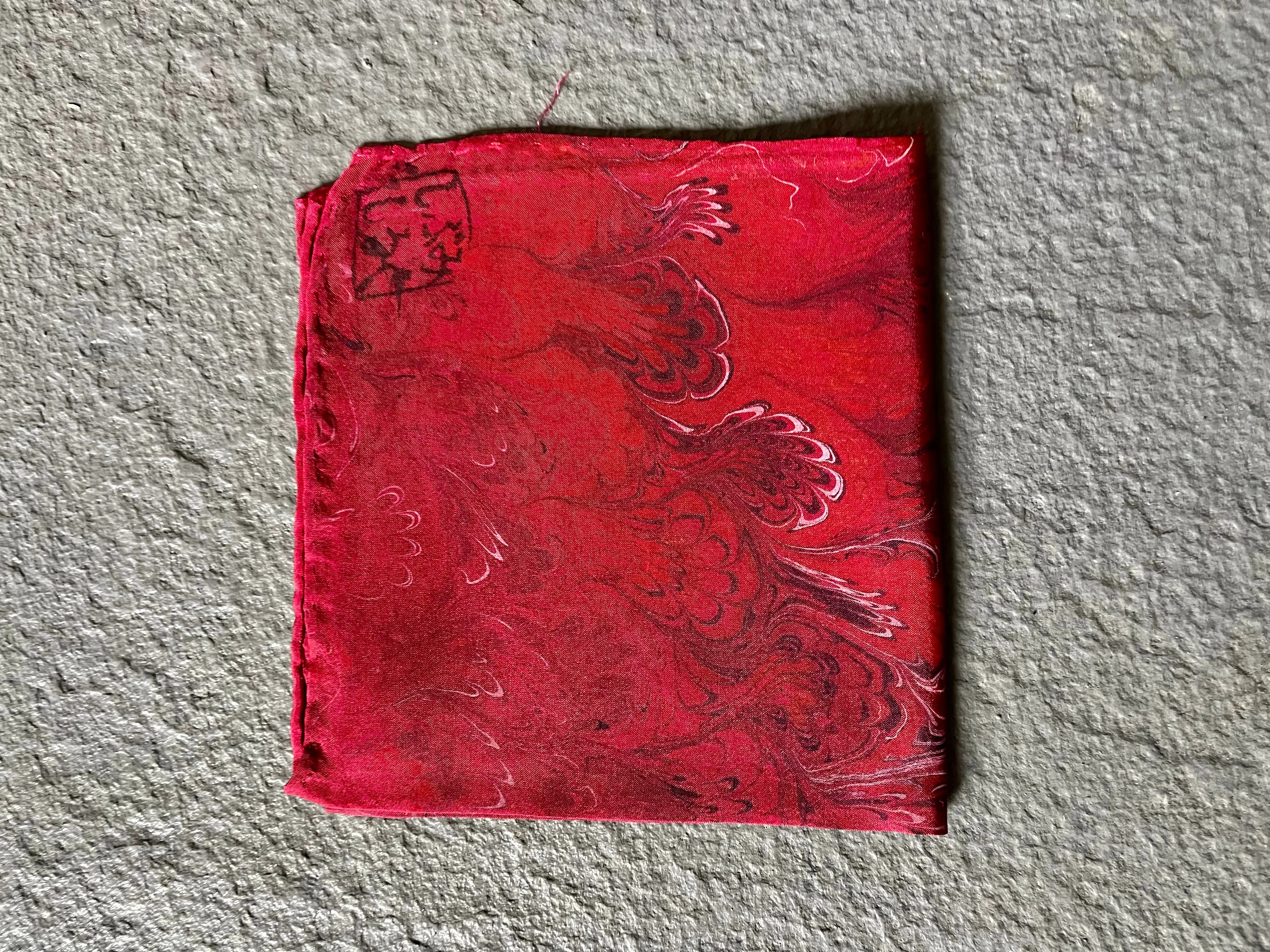 Red 11x11”  Habotai silk,  pocket square, doily, hair tie, or accessorize your dog.