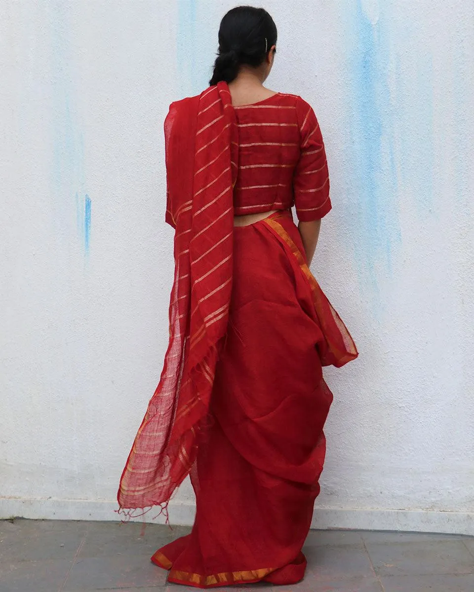Red Charm Handwoven Linen Saree - Everyday Beautiful
