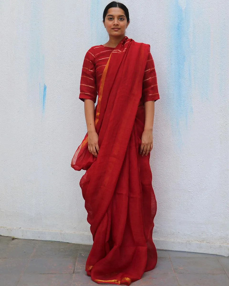 Red Charm Handwoven Linen Saree - Everyday Beautiful