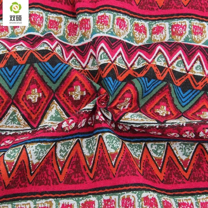 Red Floral African Cotton Linen Fabric Meter DIY Handmade textile Patchwork Fabric For Cloth Dress Bag Curtain150*50CM  M48