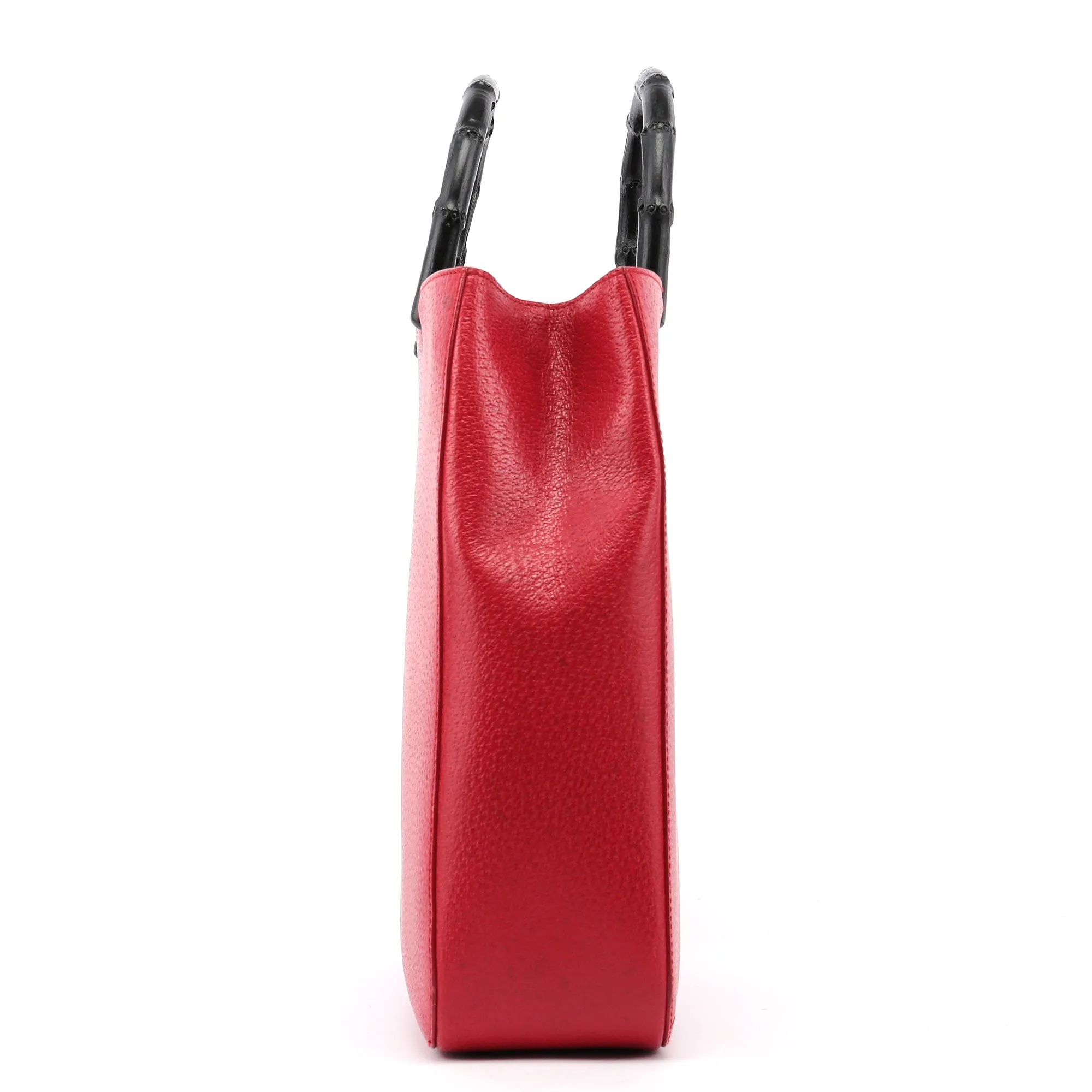 Red Leather Bamboo Tote Bag