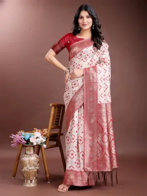 Red Linen Cotton Saree