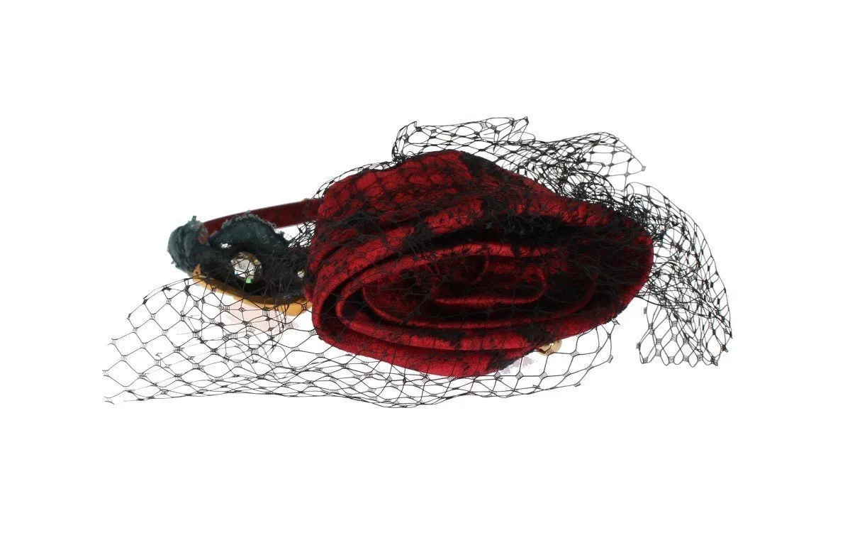 Red Roses Floral Crystal Silk Headband