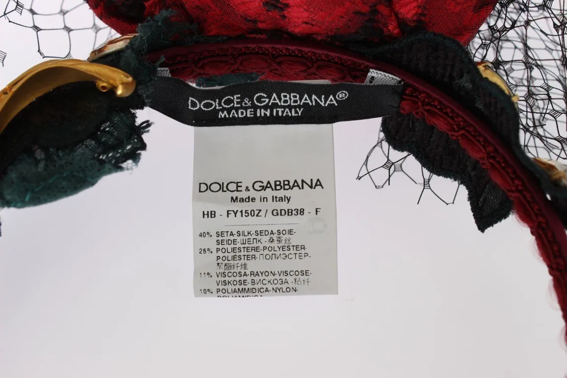 Red Roses Floral Crystal Silk Headband