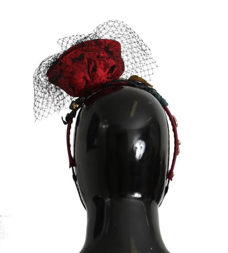Red Roses Floral Crystal Silk Headband