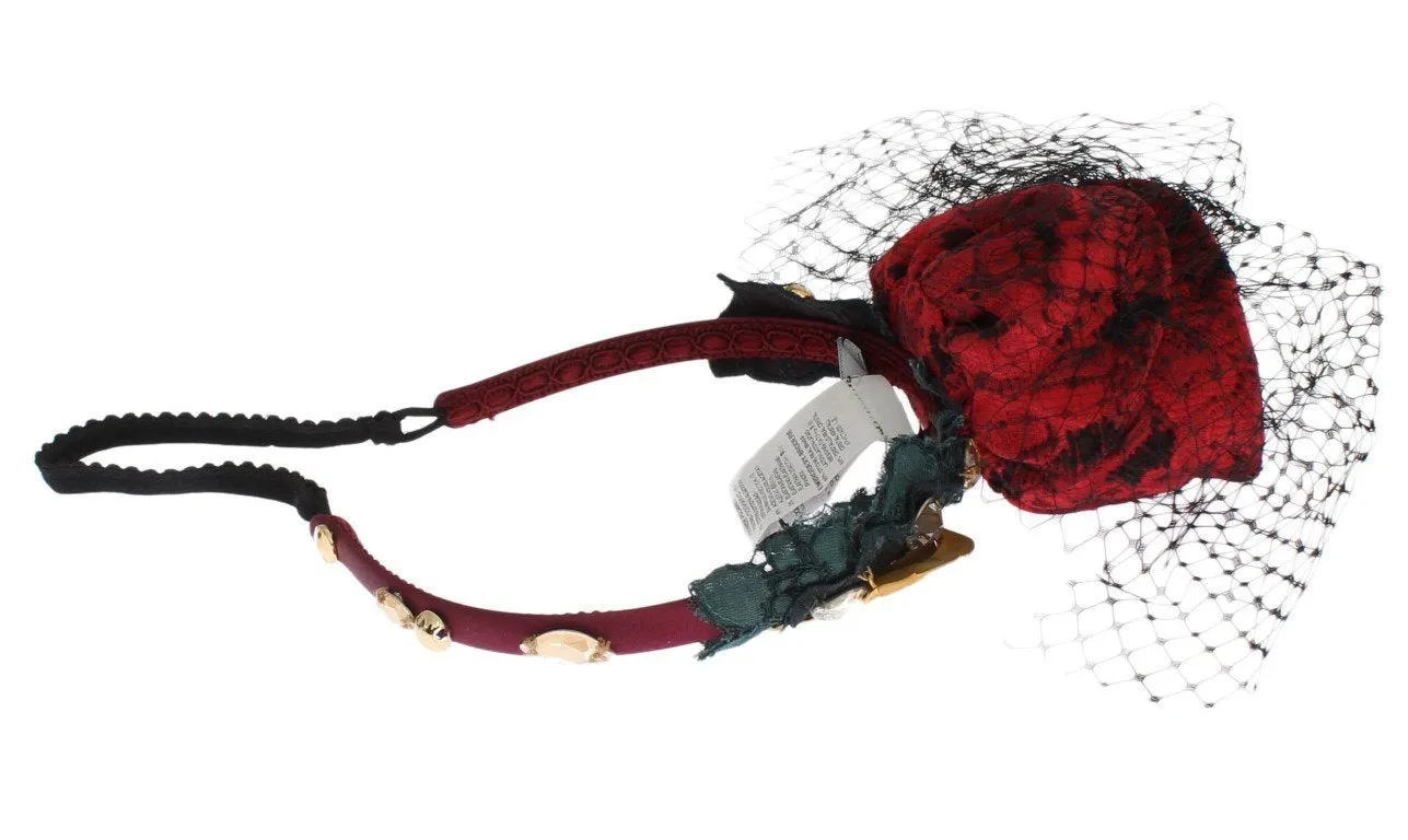Red Roses Floral Crystal Silk Headband