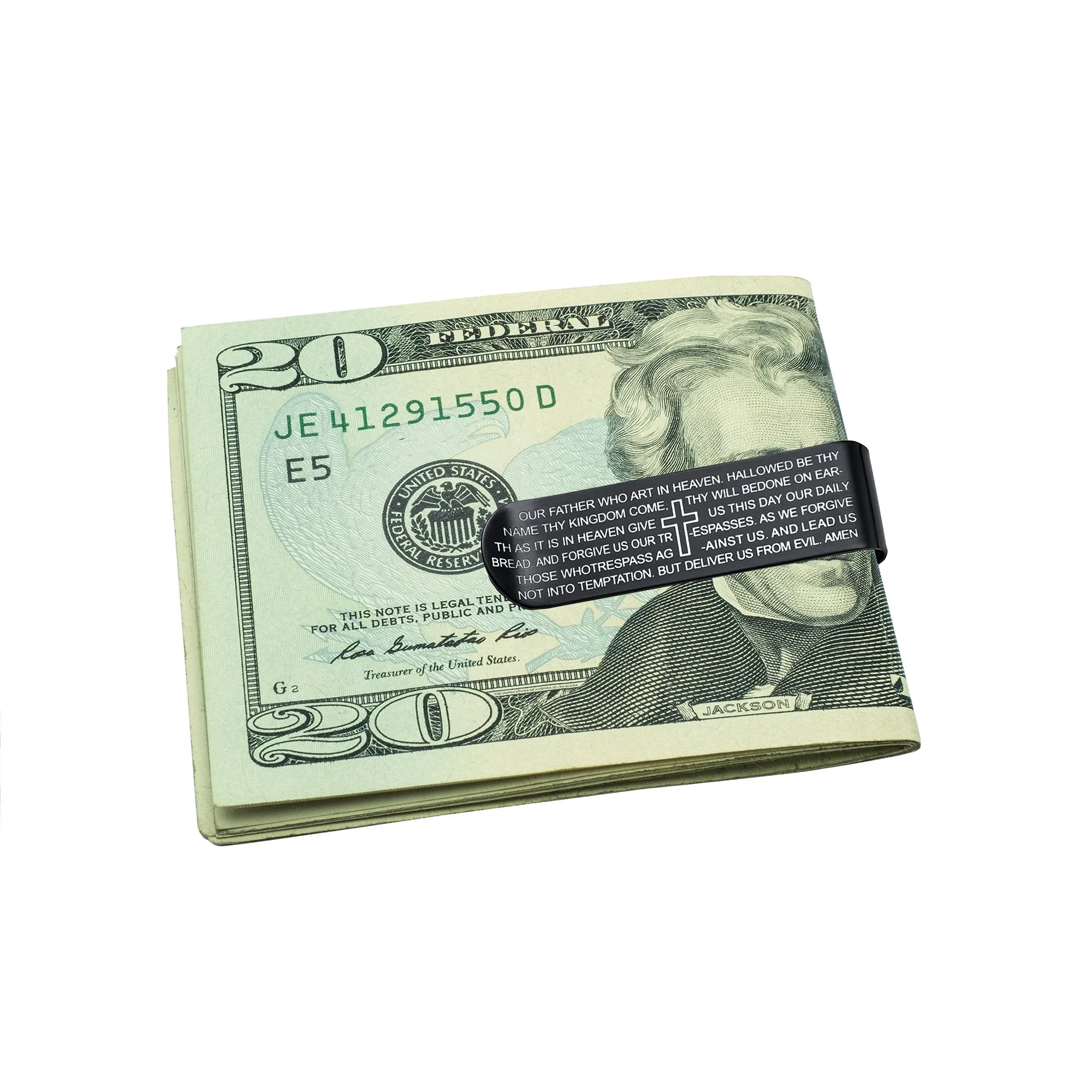 Religious Mantra Cross Money Clip Card Holder for Men - Stainless Steel Gift