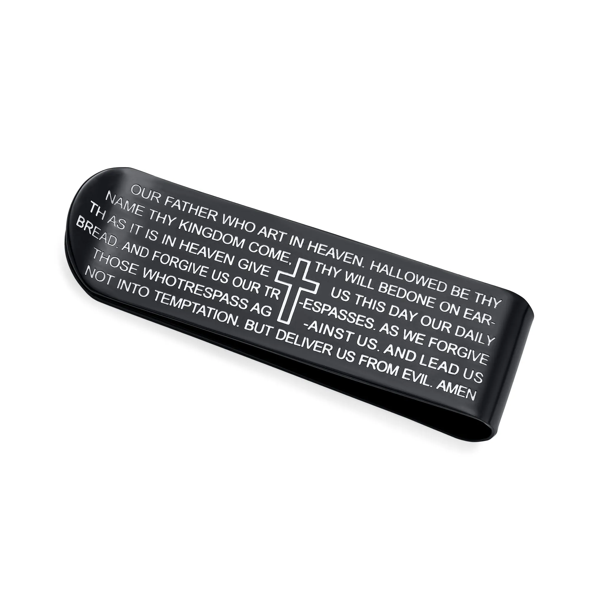 Religious Mantra Cross Money Clip Card Holder for Men - Stainless Steel Gift