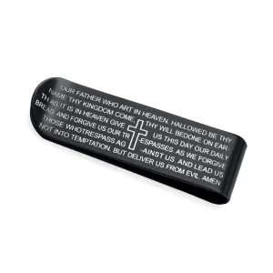 Religious Mantra Cross Money Clip Card Holder for Men - Stainless Steel Gift