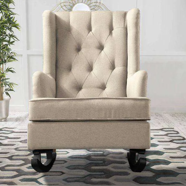 ROCKING CHAIR CHAIRS ARMCHAIR FABRIC LOUNGE RECLINER FEEDING ROCKER BEIGE