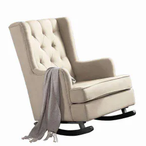 ROCKING CHAIR CHAIRS ARMCHAIR FABRIC LOUNGE RECLINER FEEDING ROCKER BEIGE