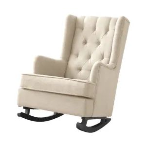 Rocking Chair Chairs Armchair Fabric Lounge Recliner Feeding Rocker Beige