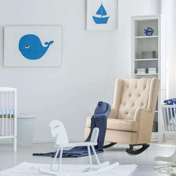 ROCKING CHAIR CHAIRS ARMCHAIR FABRIC LOUNGE RECLINER FEEDING ROCKER BEIGE