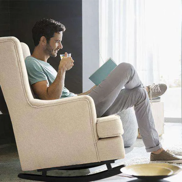 ROCKING CHAIR CHAIRS ARMCHAIR FABRIC LOUNGE RECLINER FEEDING ROCKER BEIGE