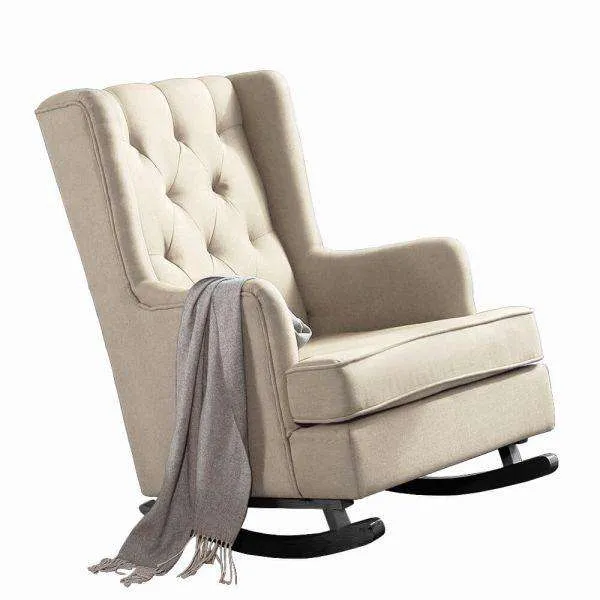 ROCKING CHAIR CHAIRS ARMCHAIR FABRIC LOUNGE RECLINER FEEDING ROCKER BEIGE