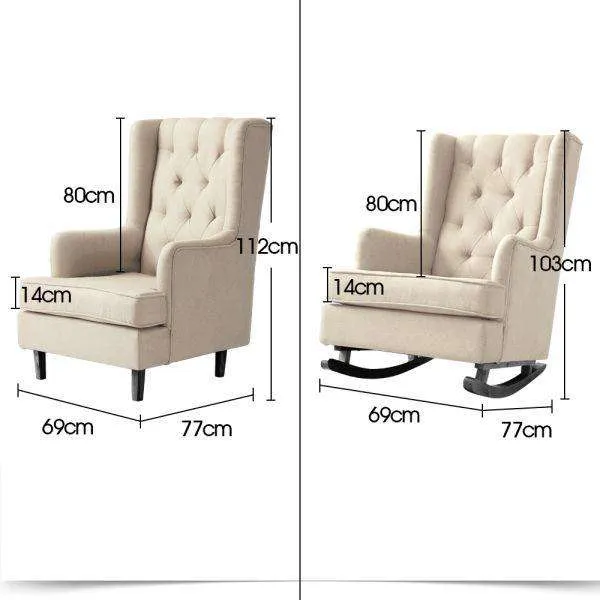 ROCKING CHAIR CHAIRS ARMCHAIR FABRIC LOUNGE RECLINER FEEDING ROCKER BEIGE