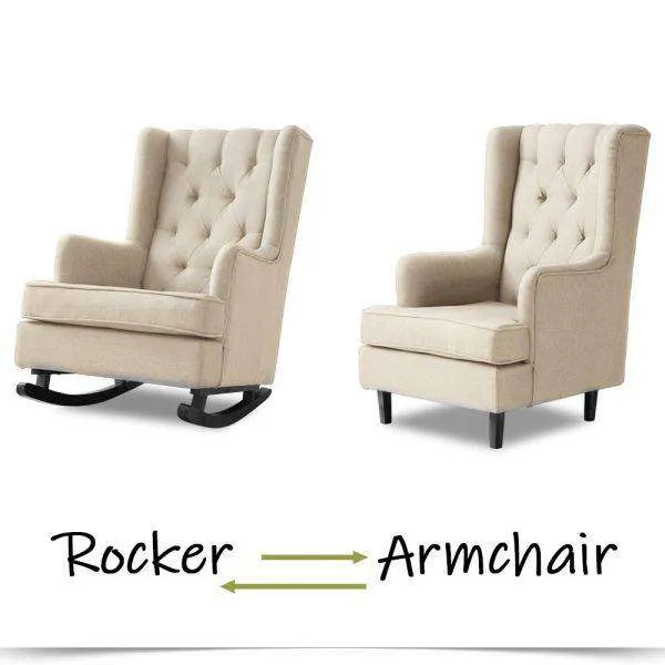 ROCKING CHAIR CHAIRS ARMCHAIR FABRIC LOUNGE RECLINER FEEDING ROCKER BEIGE