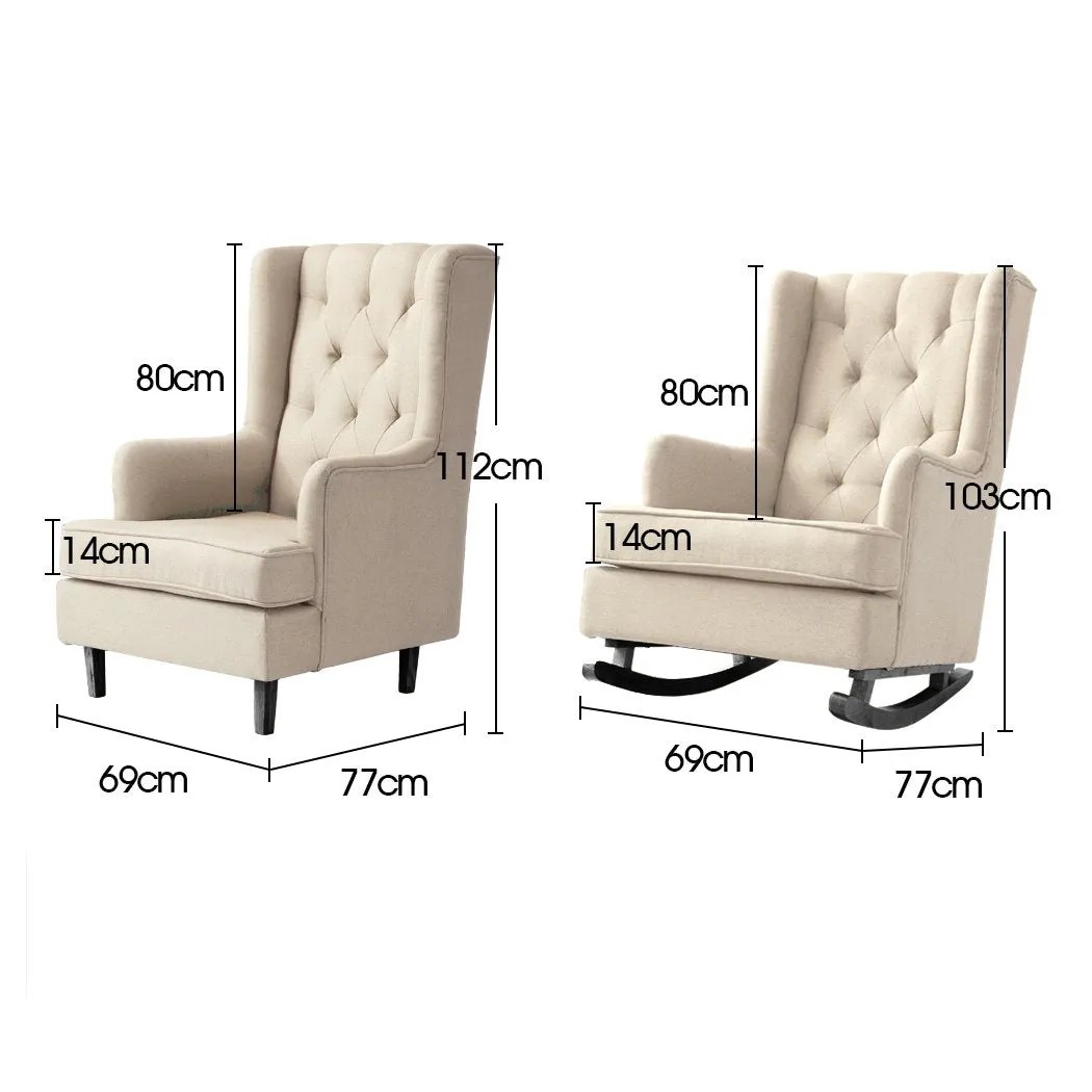 Rocking Chair Chairs Armchair Fabric Lounge Recliner Feeding Rocker Beige