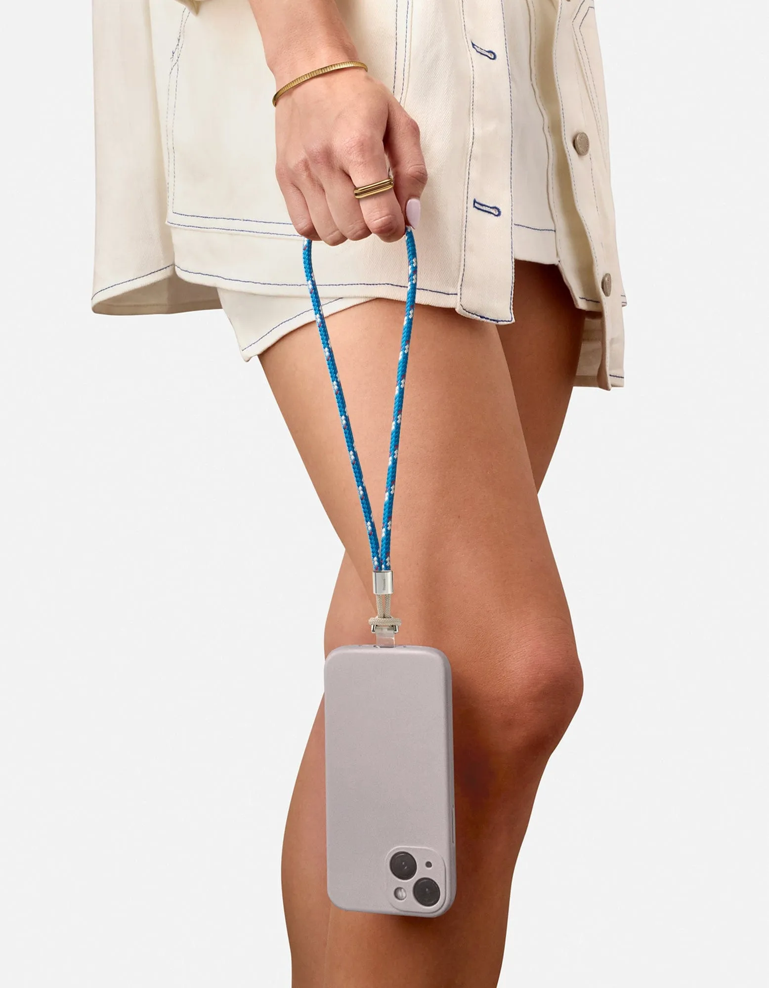Rope Phone Strap, Sterling Silver/Blue