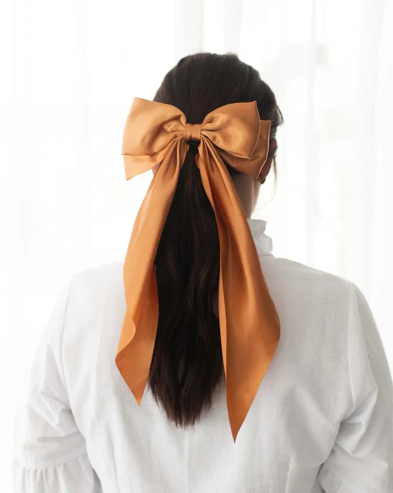 Ruffle   Bow Silk Hair Bow Clip