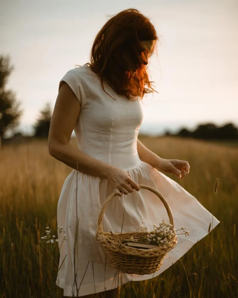 Ruffled Bottom Romantic Linen Dress