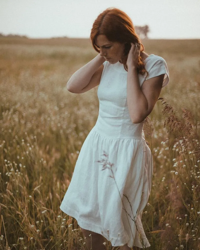 Ruffled Bottom Romantic Linen Dress