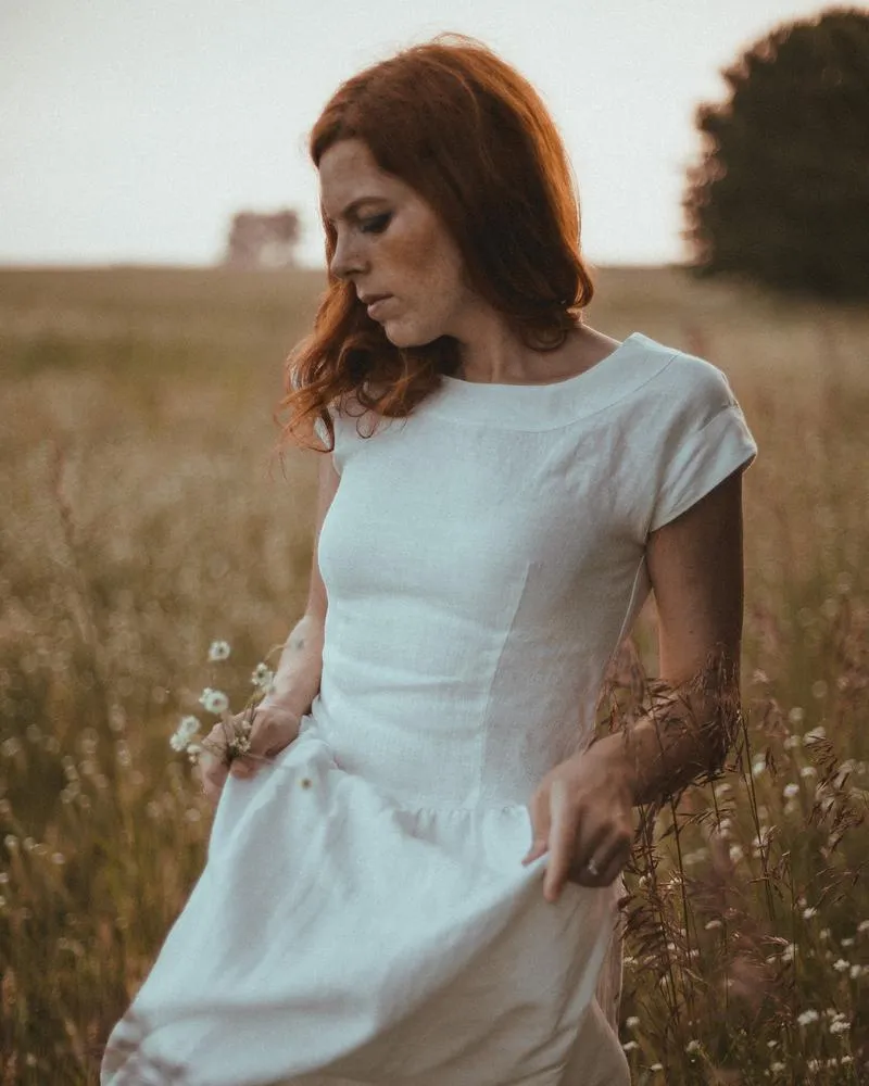 Ruffled Bottom Romantic Linen Dress