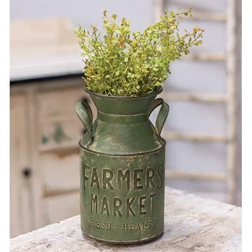 Rustic green 'Farmers Market' milk can